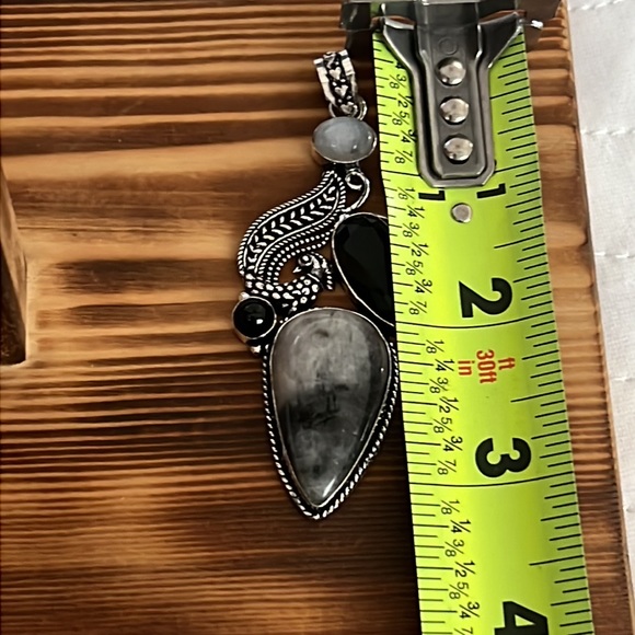 #146 Zebra Jasper Black Onyx & Rainbow Moonstone Handcrafted Pendant NWOT - Picture 4 of 13